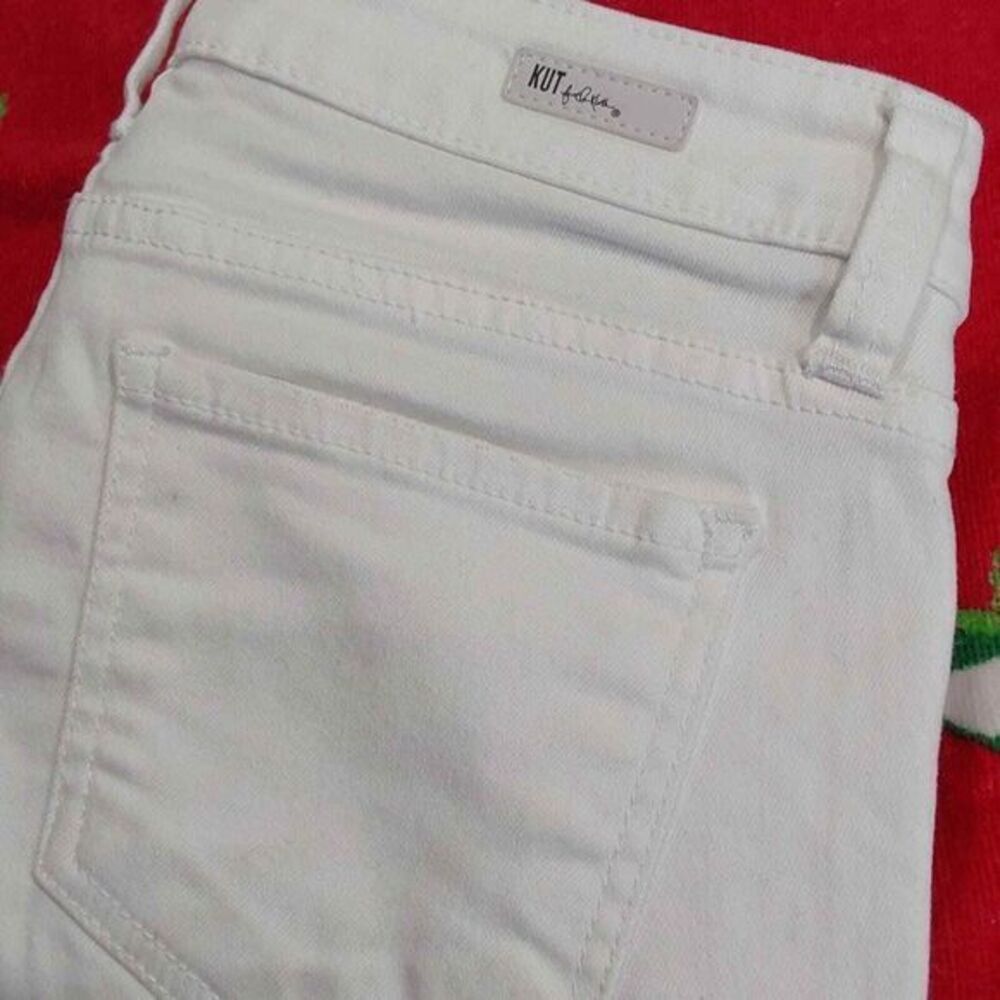 Kut from the Kloth Women's White Distressed Ankle Skinny Raw Bottom Jean Size OP